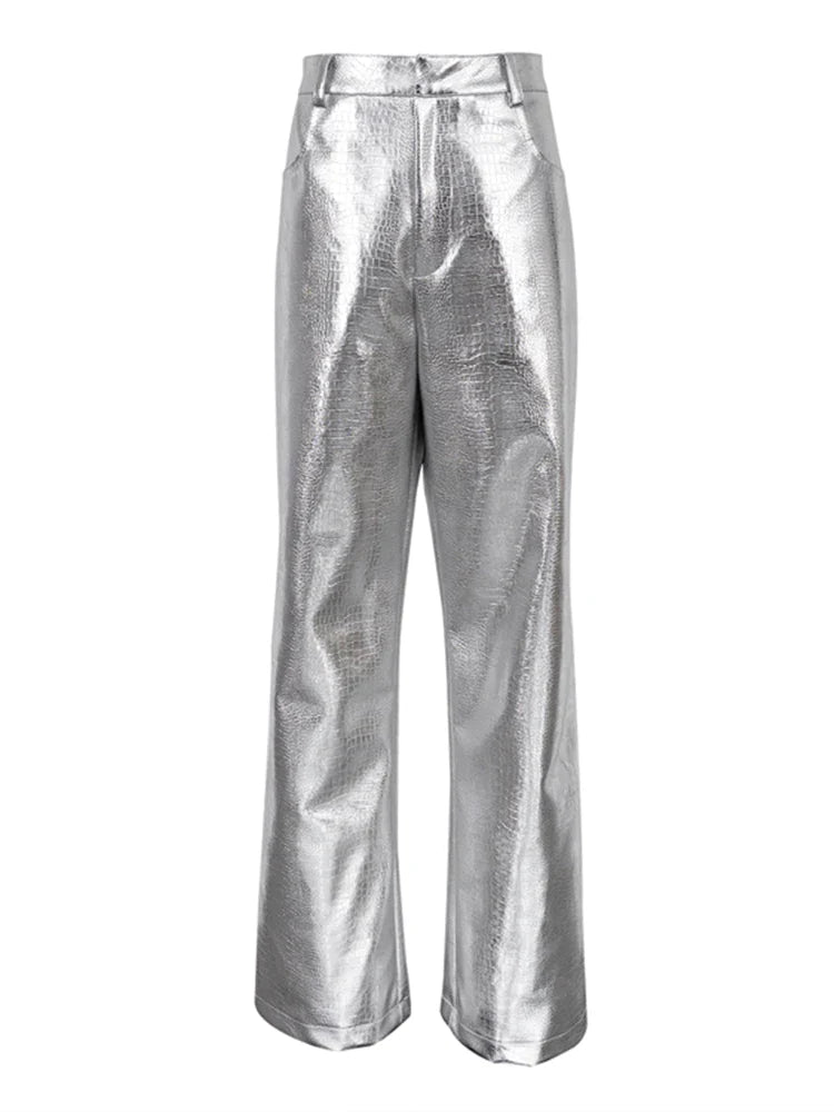 Sleek Women's Casual Glossy Straight Pants