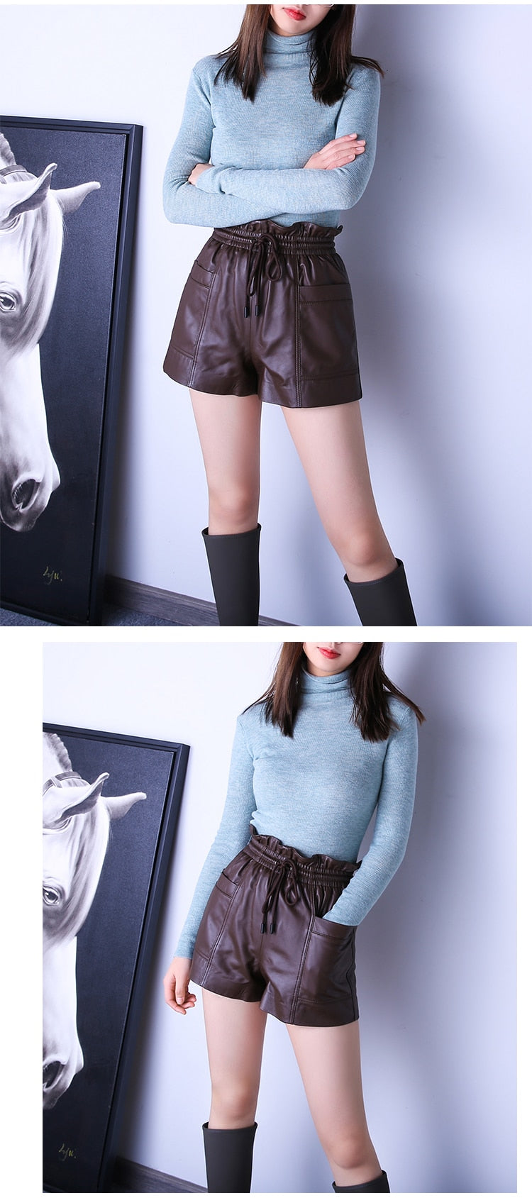 Casual Genuine Leather Shorts