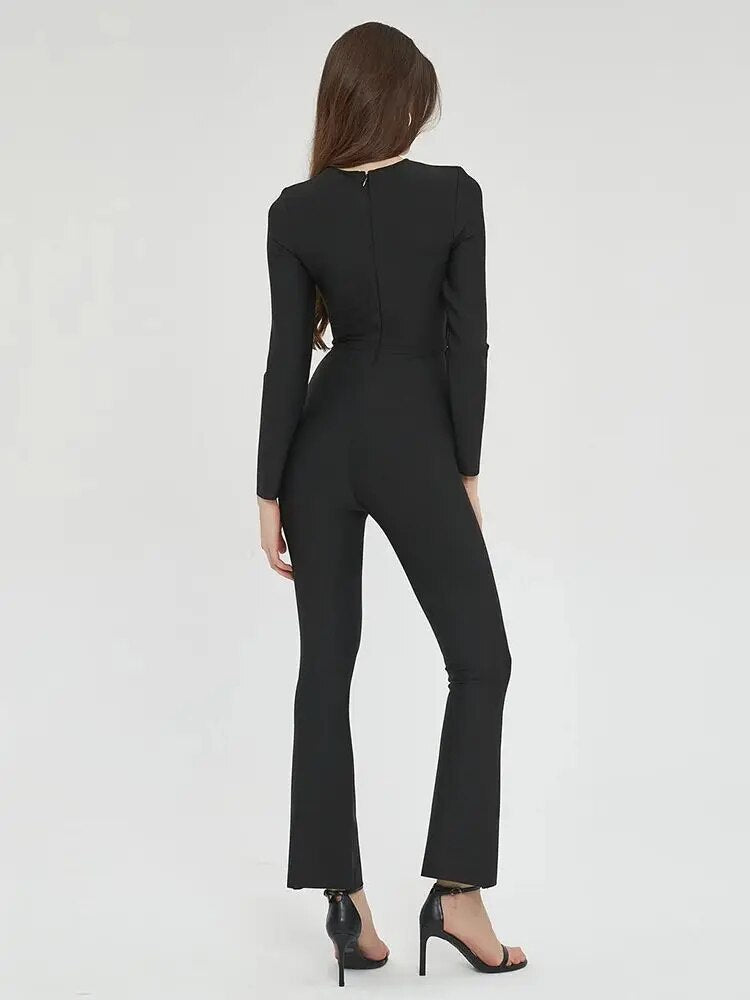 Chic Metal Ring Hollow Evening Jumpsuit