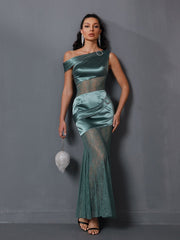 Luxury Satin Evening Gown Green