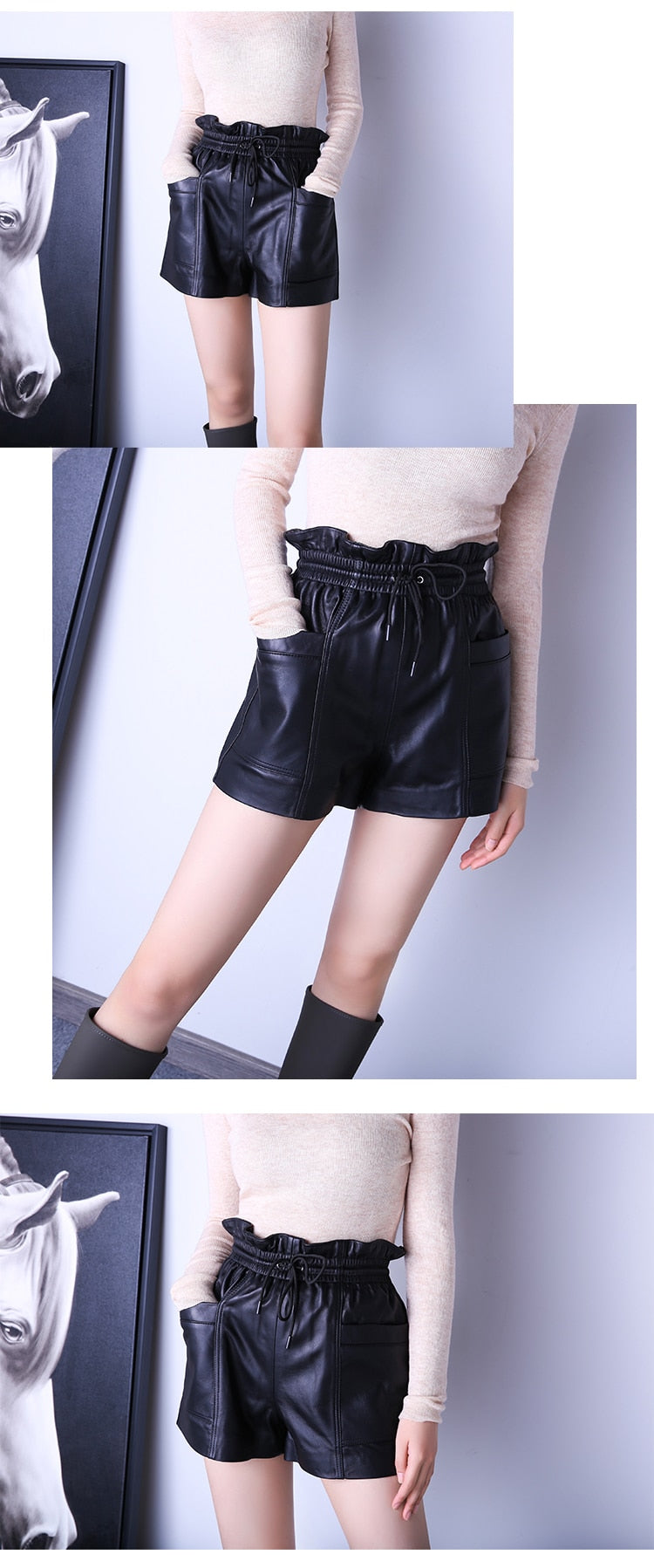 Casual Genuine Leather Shorts