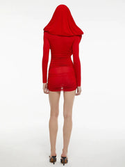 Red Christmas Hooded Mini Dress