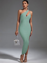 Sleek Green Backless Midi Party Dress