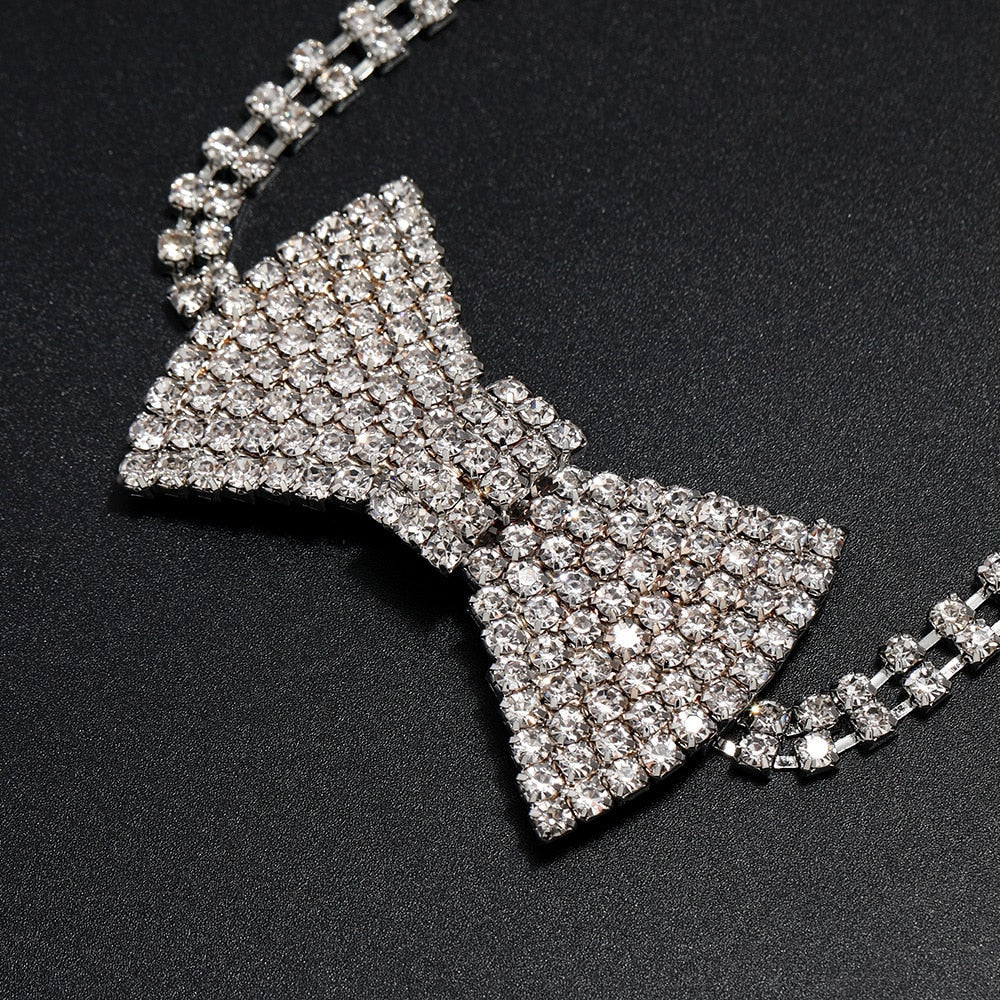 Shiny Rhinestone Bow Tie Necklaces