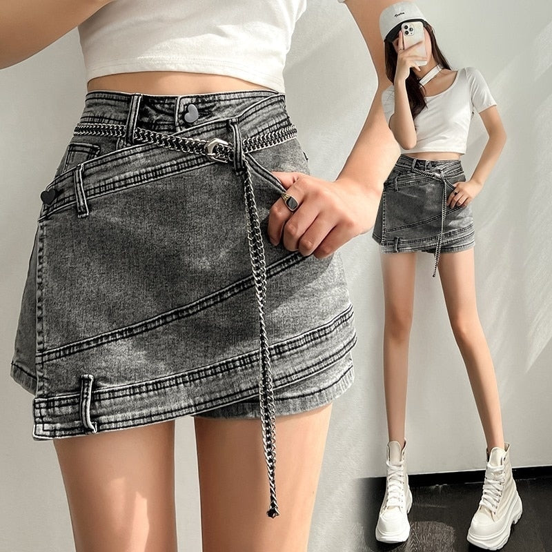 Irregular Denim Shorts Skirt