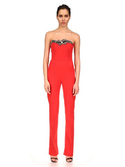 Red Sleeveless Strapless Jumpsuits