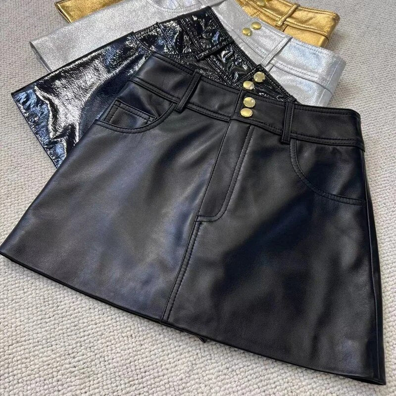 Chic Genuine Leather Japanese Y2K Skirts