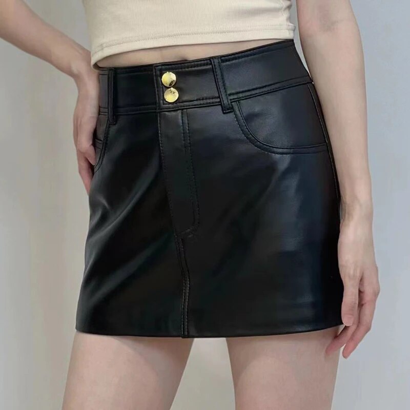 Chic Genuine Leather Japanese Y2K Skirts