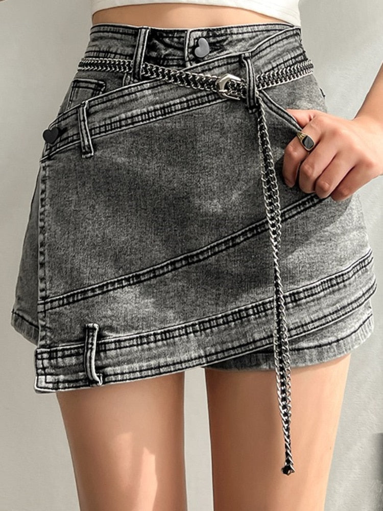 Irregular Denim Shorts Skirt