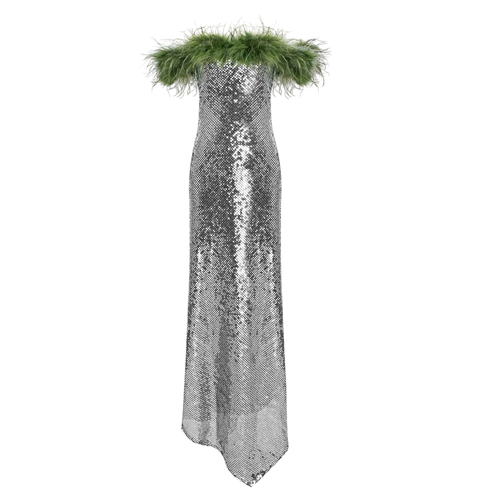 Luxury Sparkling Silver Sequins Dress