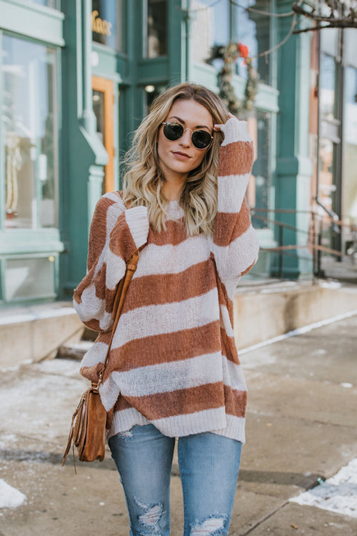 Rainy Day Stripe Loose Style Knit Sweater - 2 Colors