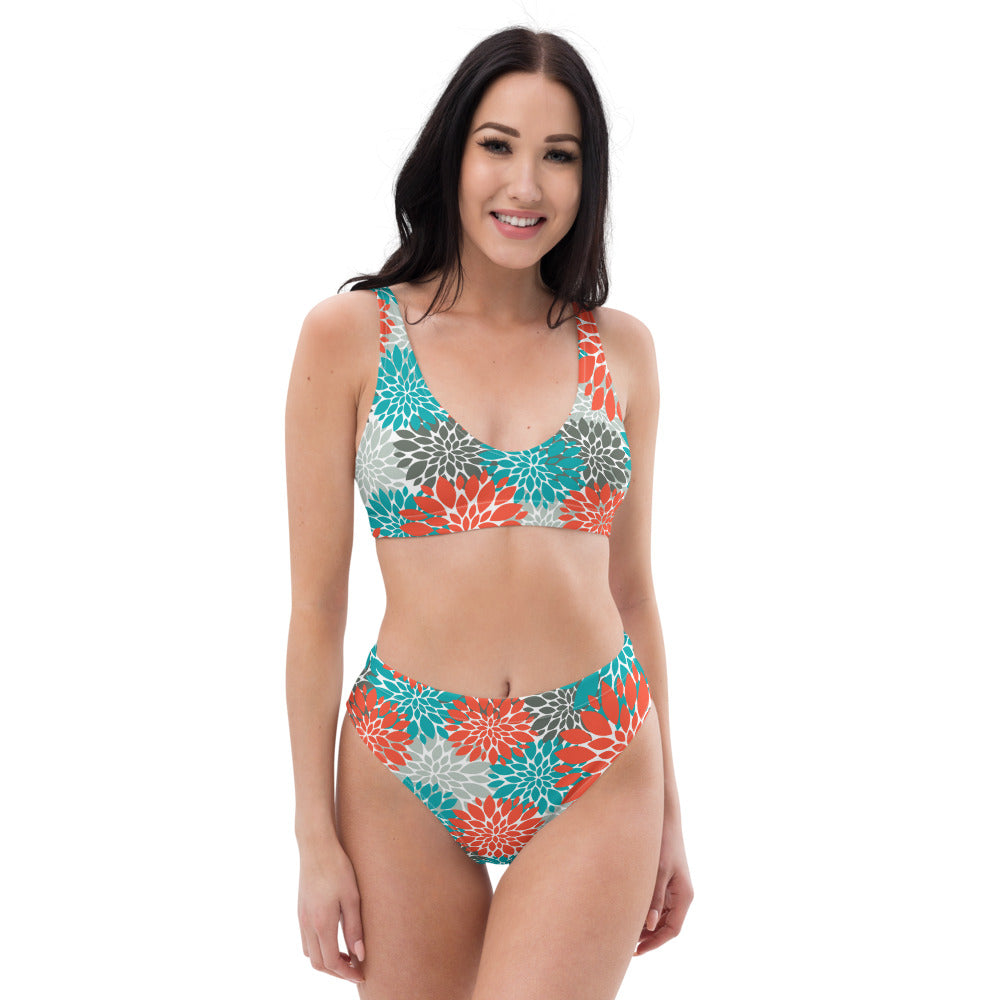 Orange Teal Recycled high-waisted bikini