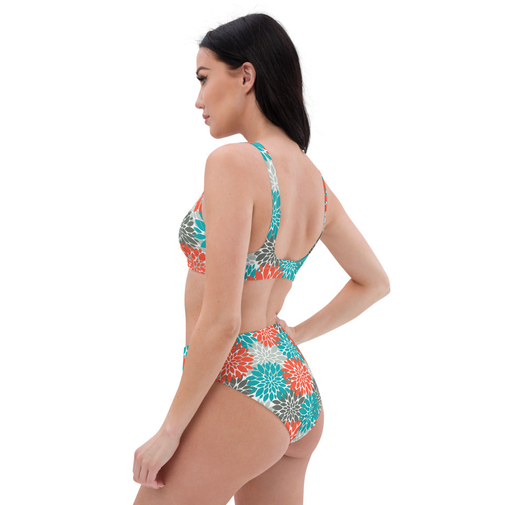 Orange Teal Recycled high-waisted bikini