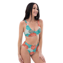 Orange Teal Recycled high-waisted bikini