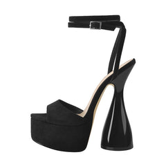 Black Flock Ankle Sandals