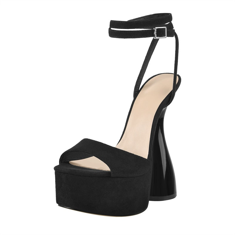 Black Flock Ankle Sandals